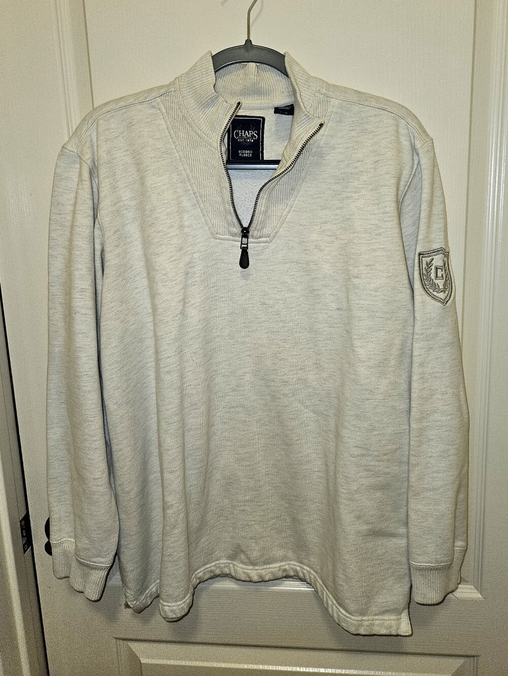 CHAPS Sueded Fleece Sweatshirt Pullover. Size L Beige Color Zipper Front